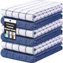 Homaxy Premium Cotton Kitchen Towels 16"x 28", Large Natural Ring Spun 390 GSM Dish Towels, Super Absorbent Terry Kitchen Hand Towels, Soft Tea Towel with Hanging Loop, Navy Blue Check Design, 6 Pack