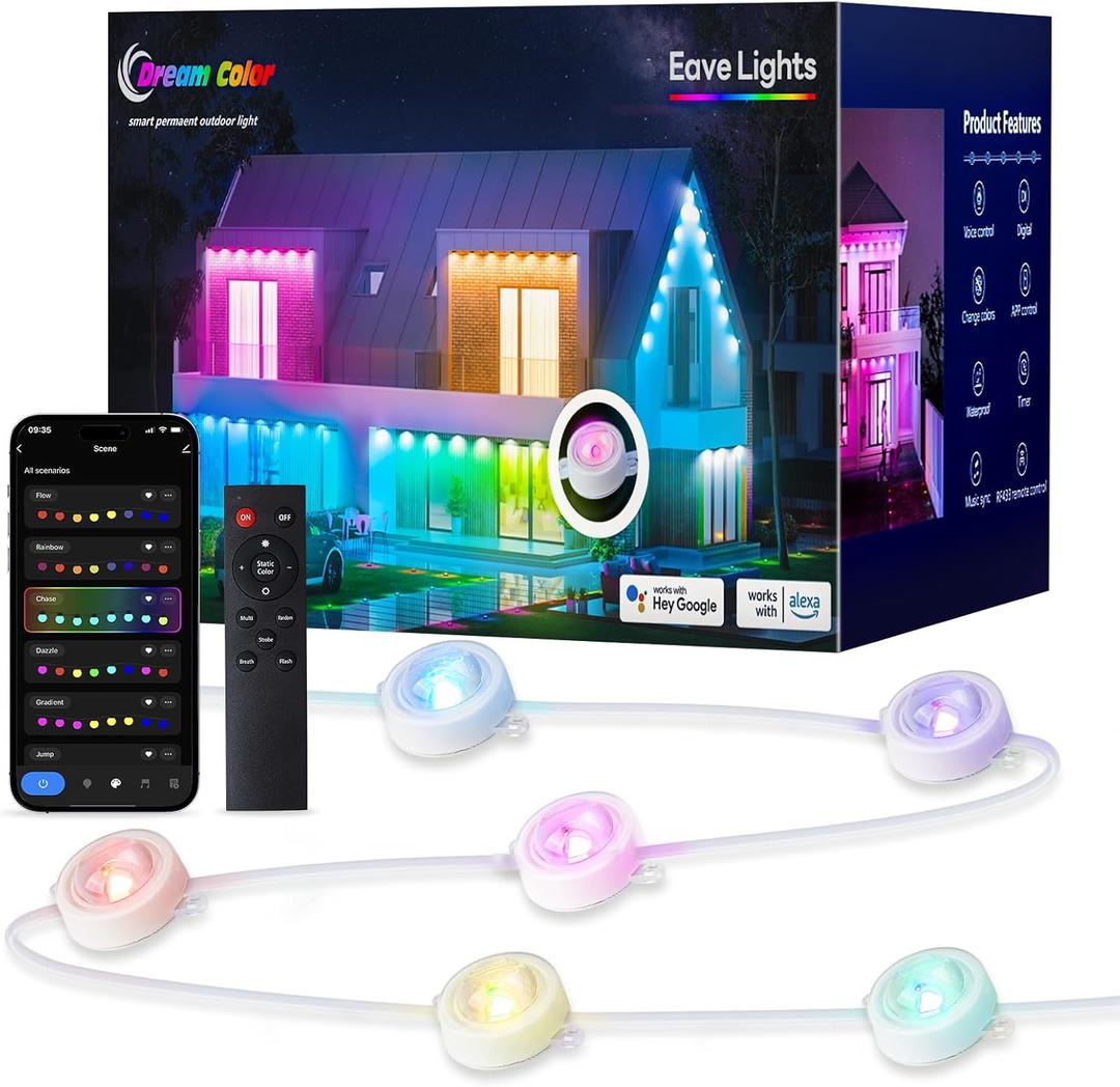 Pak Smart Permanent Outdoor Lights, 20 Modes, 98ft 60 LED, IP67 Waterproof, Compatible with Alexa & Google Assistant, Perfect for Garden & Outdoor Decor, White (100FT)