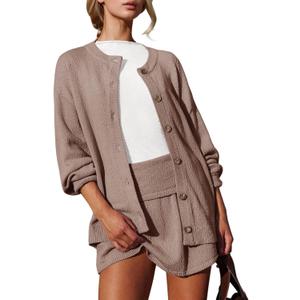 Tankaneo Womens 2 Piece Sweater Skirt Set Casual Long Sleeve Cardigan Outfits Knit Skirts Matching Lounge Sets (Small, Coffee)