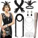 Shinymoon 1920s Flapper Dress for Women Costume Halloween Vintage Fringed Sequin Dress with 20s Accessories Set,  Medium