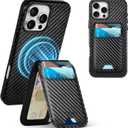 TUCCH PU Leather Case for iPhone 16 Pro Max (6.9") 2024 with Detachable Magnetic Wallet, Carbon Fiber Black