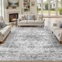 Washable Area Rugs 9x12, Soft Large 9x12 Rugs for Living Room Non-Slip Vintage Black Grey Indoor Carpet Stain Resistant Rugs for Dining Room Bedroom Nursery Kid & Pet Friendly