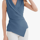 GRACE KARIN Women's Wrap V Neck Casual Work Tops Sleeveless Office Dressy Summer Blouse Asymmetrical Elegant Shirts Small