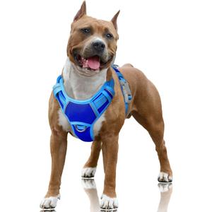BARKBAY No Pull Dog Harness Large Reflective Dog Harness with Front Clip and Easy Control Handle for Walking Training Running with ID tag Pocket(Sapphire Blue & Blue,L)