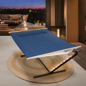 SUNCREAT Patio Hammock with Stand, Solar Powered Lights, Backyard Hammock with Stand for Outside, Navy