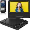 9.5" Portable DVD Player with 7.5" Swivel Display Screen, 5-Hour Built-in Rechargeable Battery, Car DVD Player for Kids and Car, Dual Speakers, Sync TV, Support SD Card/USB/Disc Regions Free