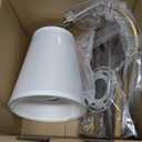 Vintage Brass Wall Sconce 1-Light, White Fabric Shade Wall Lamp Hardwired Indoor Wall Light for Bedroom Living Room Vanity Bathroom