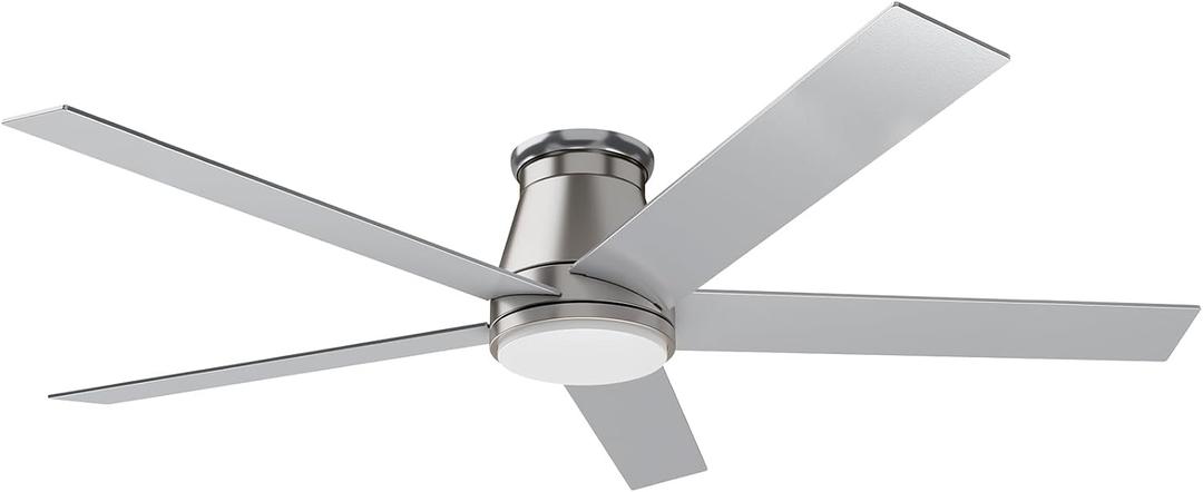 wurzee 60 inch Flush Mount Ceiling Fan Brushed Nickel ceiling fans with lights 6 Speeds DC Reversible Motor, Timing, Dimmable, 5 Blades for Bedroom,Living Room Dining Room Patio