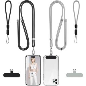 takyu Phone Lanyard, 2 Pack Adjustable Cell Phone Lanyard Crossbody Neck Strap & 2 Pack Phone Wrist Strap with 2 Pcs Tether Tabs Compatible for iPhone Android Smartphones-Black Grey
