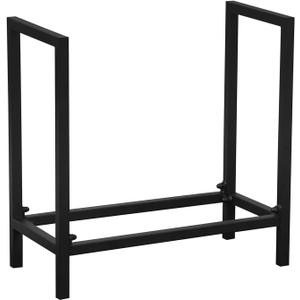 MBQQ Industrial Rustic 24" Firewood Log Rack for Home Fireplace Decoration, Indoor/Outdoor Wrought Iron Firewood Holder, Metal Lumber Storage Rack, Black