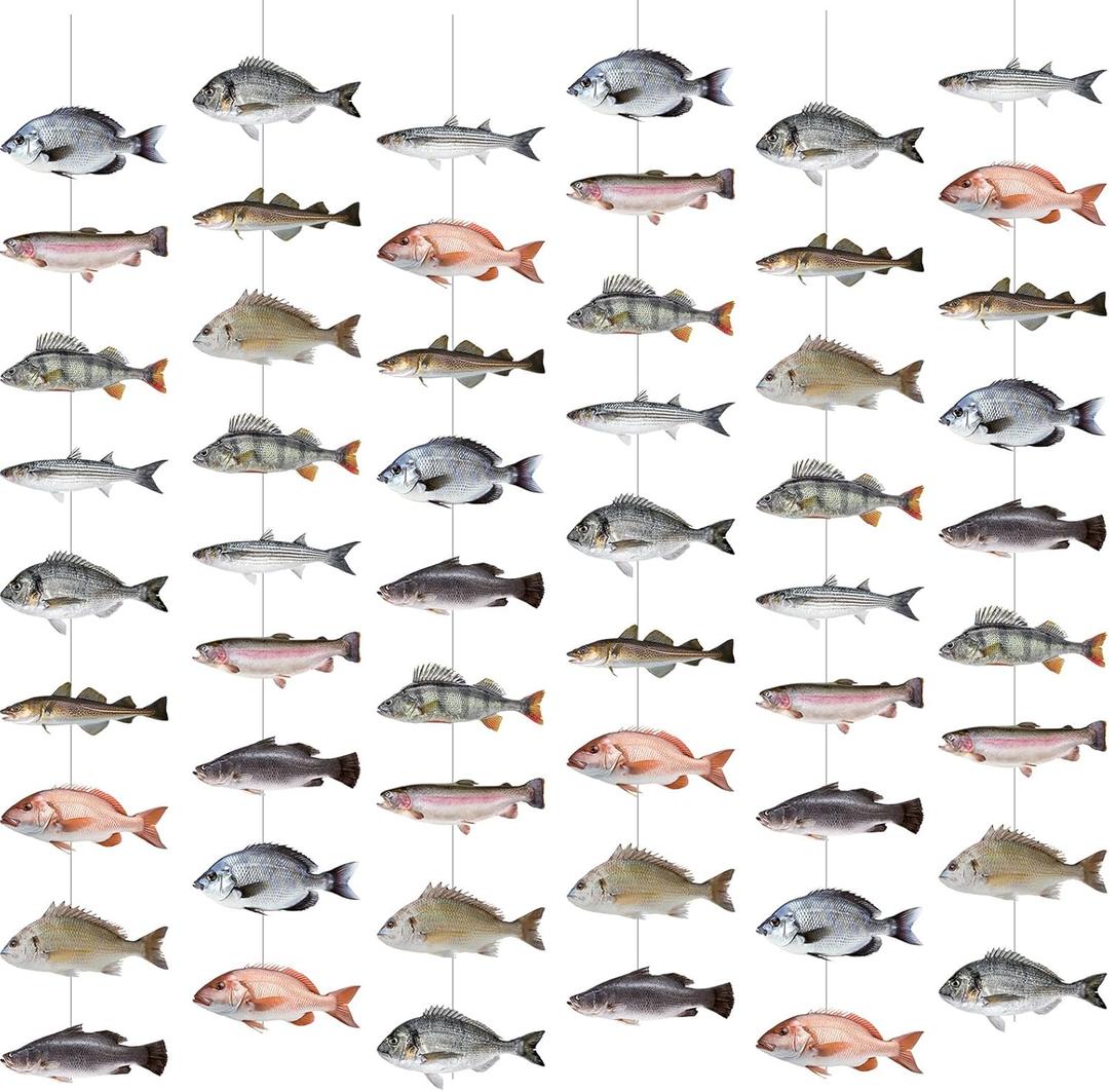 Pasimy 8 Pcs Fishing Birthday Party Decoration Banner Fish Garland Party Decoration for Fishing Fisherman Competition Tournament Retirement Barbecue Ofishally One Birthday Decor Supplies