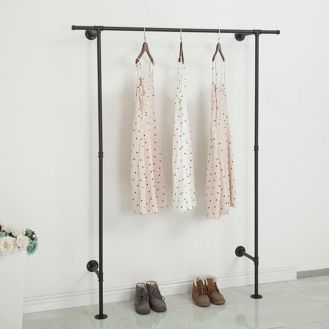 FODUE Industrial Pipe Clothes Rack, Wall Mounted Black Pipe Garment Bar, Multi-Purpose Hanging Rod for Closet Storage (Gold)