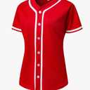 YWIES Womens Button Down Baseball Jersey, Blank Softball Team Uniform, Hip Hop Hipster Short Sleeve Active Shirts, Red, Large