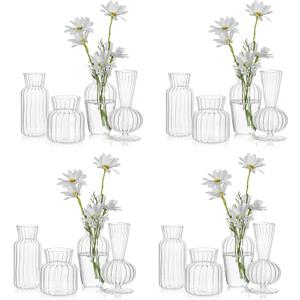 Mini Glass Vases for Centerpieces - Hewory Small Clear Bud Vase in Bulk, Cute Flower Vases Set for Wedding, Home Decoration, Table Decor (Clear, 16)