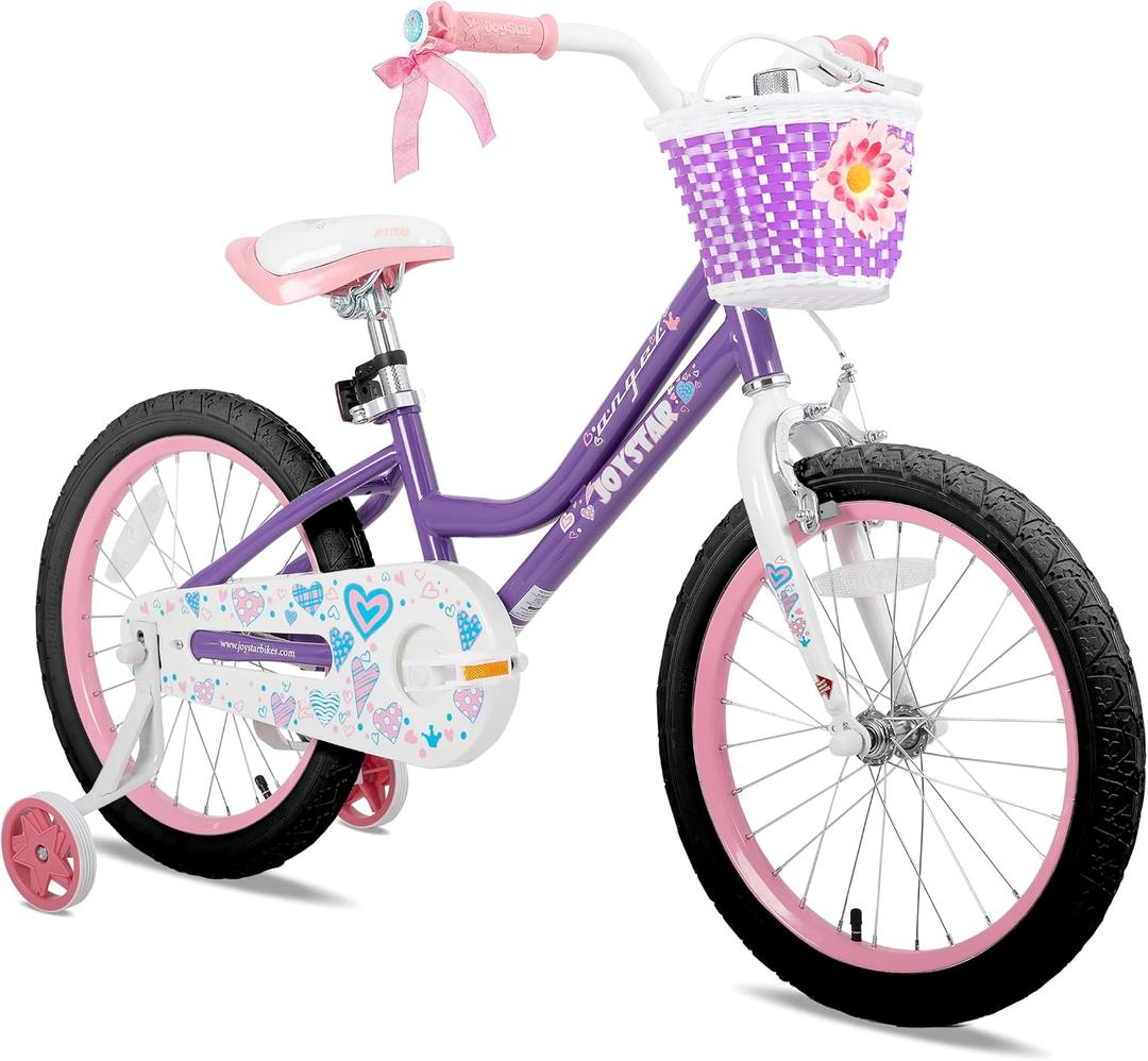 JOYSTAR Angel 20" Girls Bike Training Wheels/Basket 6-10Y Purple