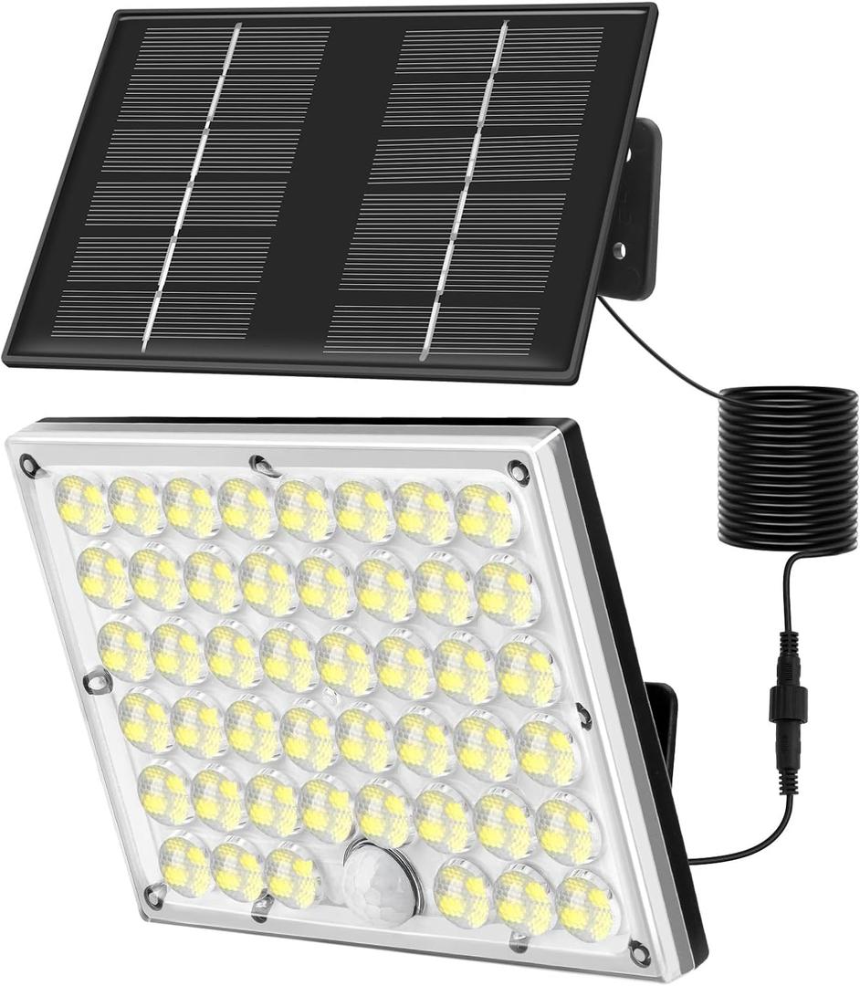 Solar Lights Outdoor Waterproof Motion Sensor Security Lights, Upgraded Convex Lens 150% Bright, 184 LED, 3 Modes, 16.4 ft Cord, Outdoor Light for Patio, Porch, Backyard, Garage (1 pc Square NO Remote)