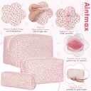 2 x 3 PCS Quilted Makeup Bag,Cute Floral Cotton Coquette Cosmetic Bag,Large Travel Toiletry Bag Makeup Brushes Storage Organizer for Women-Pink Floral