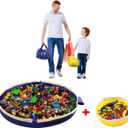 Toy Storage Mat Bag by Drawstring for Lego - Play Mat Bag Toy Storage Container for Kids with Cap can as Gift (2Pcs = Big Blue + Mini Yellow)