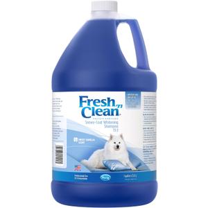 PetAg Fresh n Clean Whitening Snowy-Coat Shampoo, Vanilla Scent (15:1 Concentrate) - 1 Gallon - Bleach-Free Formula to Correct Yellow Discoloration - Strengthens & Moisturizes Coats - Soap Free