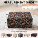 YISUN Ottoman Cover Square, Stretch Printed Ottoman Slipcover Square, Thick Storage Ottoman Covers Washable Footrest Stool Cover Protector with Nonslip Elastic Bottom