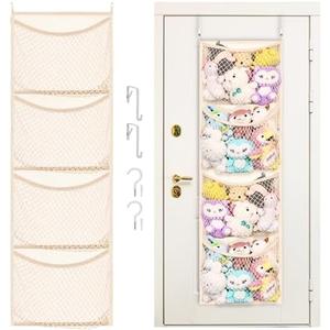 Over The Door Stuffed Animal Storage, Cotton Toy Organizer for Storage Plush Toys,Baby Supplies, Stuffed Animal Holder with 4 Large Pockets, Hanging Door Organizer for Nursery, Bedroom, Kids Room