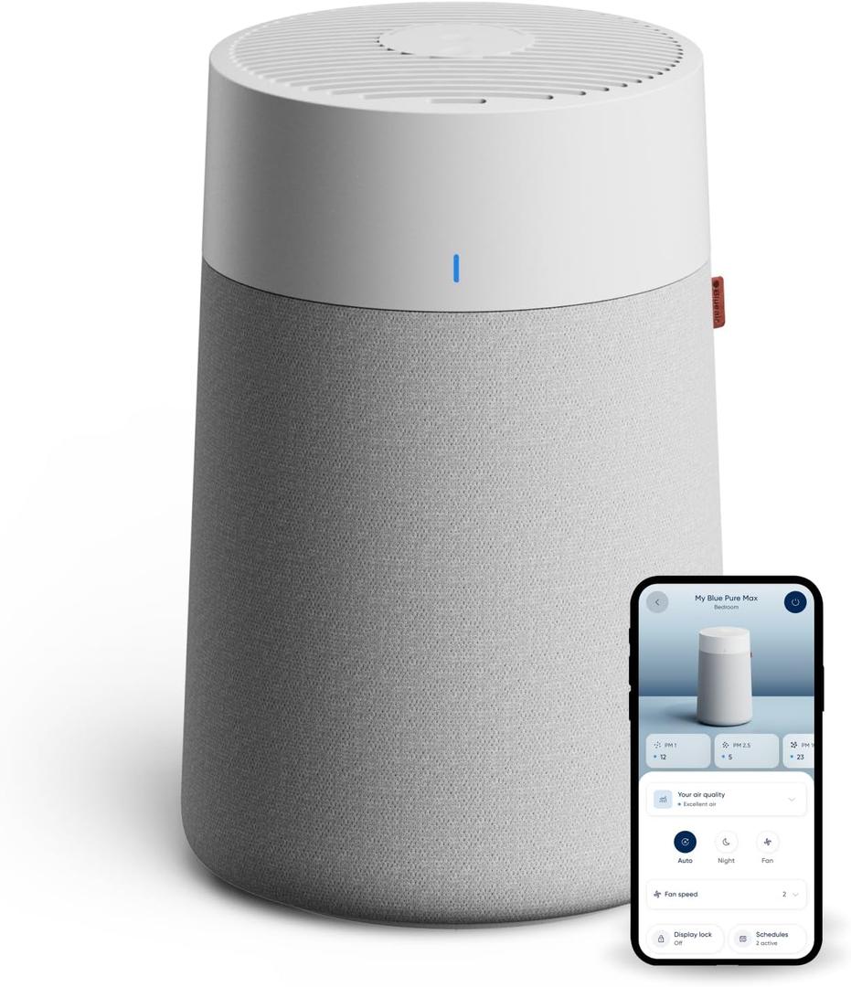 BLUEAIR Blue Pure 511i Max Smart Air Purifier for Bedroom & Small Rooms up to 926 Sq Ft, HEPASilent Air Cleaner for Pets, Allergies, Smoke & Dust, Quiet WiFi Air Purifier with Auto Mode, Holes In Filter Cover