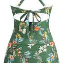 ZAFUL Women One Piece Swimdress Tummy Control Bathing Suit Push Up Swimsuit Modest Swimwear Cutout V Neck Cute Tie Knot Skirt (Green, L)