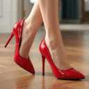 Womens High Heels 4 Inch Closed Pointed Toe Pumps Stiletto Heels for Women Dress Sexy Wedding Pumps, (6.5, Shinny Red)