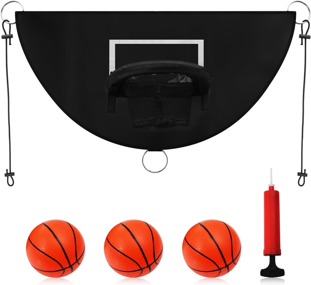 Breakaway Rim Basketball Hoop for Dunking with Mini Basketballs - Trampoline Attachment for Kids & Adults - Indoor/Outdoor Use (Black)