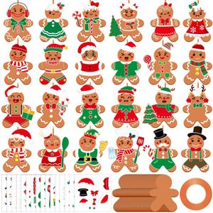Frienda 48 Set Christmas Gingerbread Craft Kit Make a Gingerbread Man Ornament Stickers Bulk DIY Arts and Crafts for Xmas Tree Decoration Fun Christmas Party Favors Home Game Activities