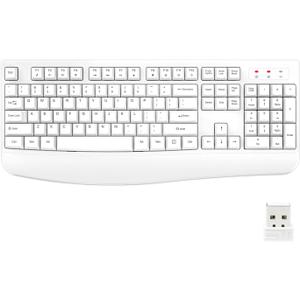 EDJO Wireless Keyboard, 2.4G Ergonomic Full Size Wireless Computer Keyboard with Wrist Rest for Windows, Mac OS Desktop/Laptop/PCWhite