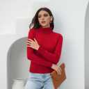 2025 Women's High Neck Long Sleeve Knitted Sweater, Fashionable Women's Long Sleeve Pullover Sweater (Red, M)
