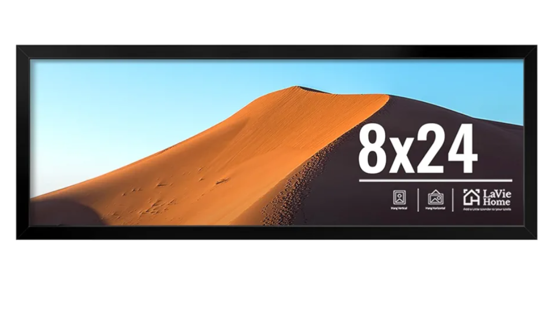 LaVie Home 8x24 Picture Frame for Wall Display, 8x24 Black Picture Frame with HD Plexiglas, 8 x 24 Poster Frame 1 Pack, Display Frame for Vertical or Horizontal, Classic Collection