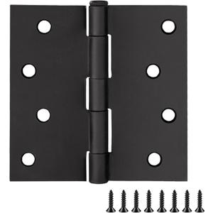10-Pack 4-Inch x 4-Inch Interior Door Hinges with Square Corners, Matte Black, Heavy Duty Steel Construction, Left- or Right-Handed Design House, 188995