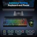 Snpurdiri 60% Wireless Gaming Keyboard and Mouse Combo,LED Backlit Rechargeable 2000mAh Battery,Small Membrane But Mechanical Feel Keyboard + Popular RGB Mice for Gaming,Business Office