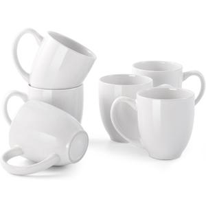 DOWAN Coffee Mugs, White Coffee Mugs Set of 6, 16 oz Ceramic Coffee Cups with Large Handles for Men Women, Porcelain Big Mug for Tea Latte, Mug Gifts for Home Office Party