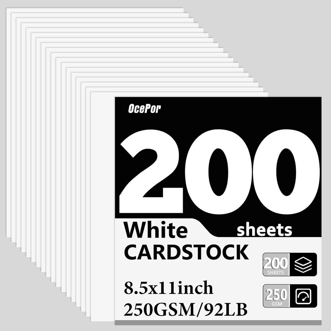 OcePor 200 Sheets White Cardstock 8.5 x 11, 92lb/250gsm Card Stock Paper, Thick Printer Cardboard Paper, Heavy Cardstock for Invitation, Resume, Certificate, Business Cards, Office