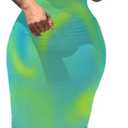 PINSV Women's Casual Bodycon Maxi Dress Summer Scoop Neck Short Sleeve Long Fitted Dresses Club Party (Large, Blue Green Blend Printing)