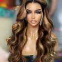 Synthetic Lace Front Wig 13x6 HD Lace Wig Highlight Brown Mix Blonde Body Wave 100% Futura Premium Wigs For Women 28 Inch Pre Plucked Ready Wear Wig Friendly Daily Party Use