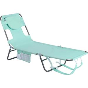 SunnyFeel Lounge Beach Chair for Adults with Face Hole, Backpack Reclining Beach Chairs Lay Flat, Sun Face Down Tanning Chair, Portable Folding Camping Cot for Outside Pool, Sunbathing, Reading (Teal)