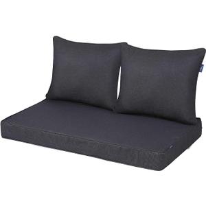 Outdoor Loveseat Cushion Set 44'' x 24'', Outdoor Cushions for Patio Furniture with Fastness Cover, Water Repellent Outdoor Seat Cushion and Couch Back Cushions for Bench, and Swing (Black Grey )