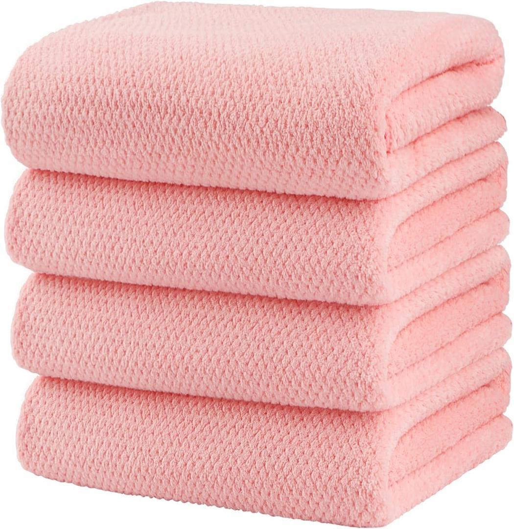 HOMEXCEL Bath Towels Pack of 4, (27 x 54 Inches) Microfiber Ultra Soft Highly Absorbent Bath Towel Set, Lightweight and Quick Drying Towels for Body, Sport, Yoga, SPA, Fitness, Pink