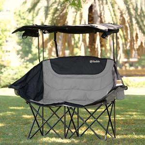 Double Camping Chair with Canopy, Folding Two-Person Seat, Portable Outdoor Loveseat with Shade, Folding Chair for Beach, Lawn, and Outdoor Activities (Grey)