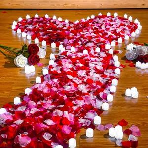Coume 6000 Pcs Artificial Rose Petals with 72 Pcs Flameless LED Candles Romantic Decorations Fake Candles Anniversary Decorations for Valentine's Day Wedding Night(White with Red Series Petal)