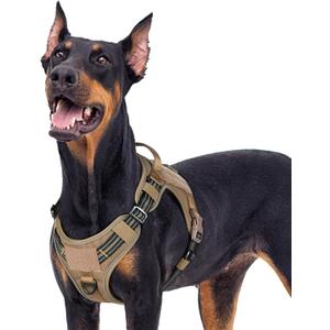 rabbitgoo Tactical Dog Harness for Large Dogs No Pull Adjustable Military Vest with Handle MOLLE Reflective Heavy Duty Dog Vest for Walking Training Hunting Outdoor Working Medium Size Dog Brown XL (XL(Chest:23.6-41.89",Neck:21.7-32.3",Back:9.1"))