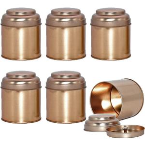 6 Pack Tea Tin Canister with Airtight Double Lids for Loose Tea, Mini Tea Storage Containers Round Tin Canister for Storage Teas Bags Coffee Sugar，8 Fluid Oz, Rose Gold