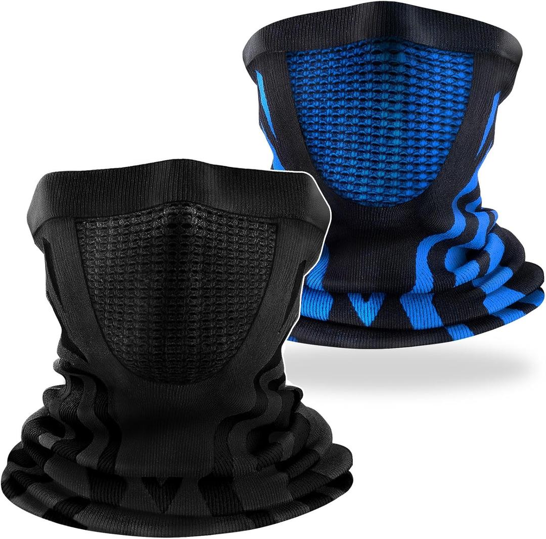 2 Pack Winter Neck Gaiter Warmer Windproof Ski Face Mask Cover Scarf Balaclava for Men Women Cold Weather Cycling (Black + Blue)