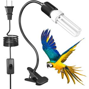 GlowUp Bird Cage Lighting Combo Kit, Clip Lamp with UVB 2.4 20W Compact Fluorescent Bulb for Bird, 360Rotatable UVB Light for Captive Birds, Reptiles