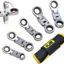 KJE 5PCS Stubby Metric 8-19mm Wrenches Set, 72-Tooth Flex Head Ratcheting Combination Wrench Set,Mini Wrench Set, Compact Double Box End Ratchet Wrench, for Tight Spaces
