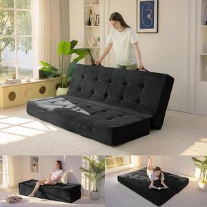 MAXYOYO 8" Foldable Floor Sofa Bed, Tufted Foldable Couch Bed Thick Folding Mattress with Handles, Versatile Folding Sofa Couch for Floor Sleeping, Living Room & Guest Room, Black, Full
